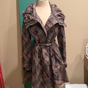 Elevenses Anthropologie Checkered Ruffle Collar Coat